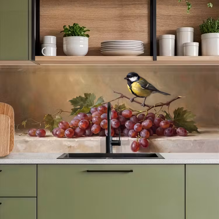 Keuken achterwand - Vogel - Druiven - Stilleven — 5