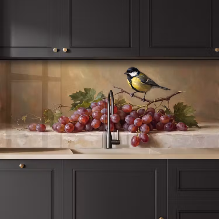 Keuken achterwand - Vogel - Druiven - Stilleven — 6