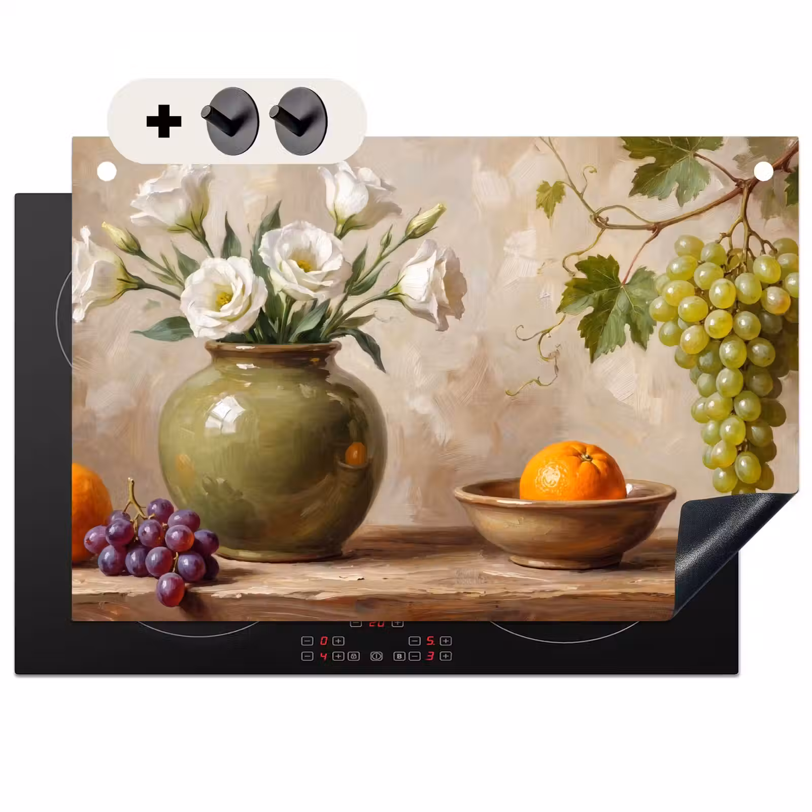 Inductie beschermer en spatscherm (2in1) - Bloemen - Fruit - Stilleven — 1