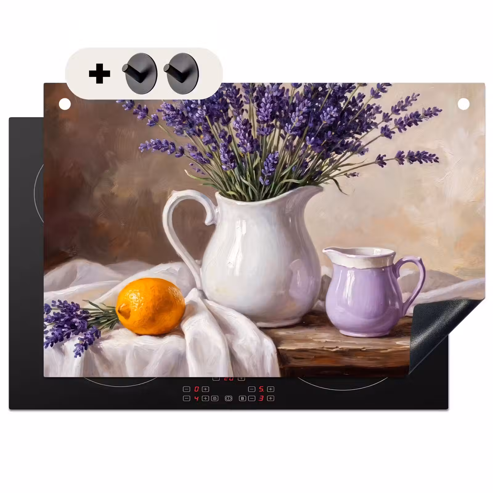 Inductie beschermer en spatscherm (2in1) - Bloemen - Stilleven - Paars — 1