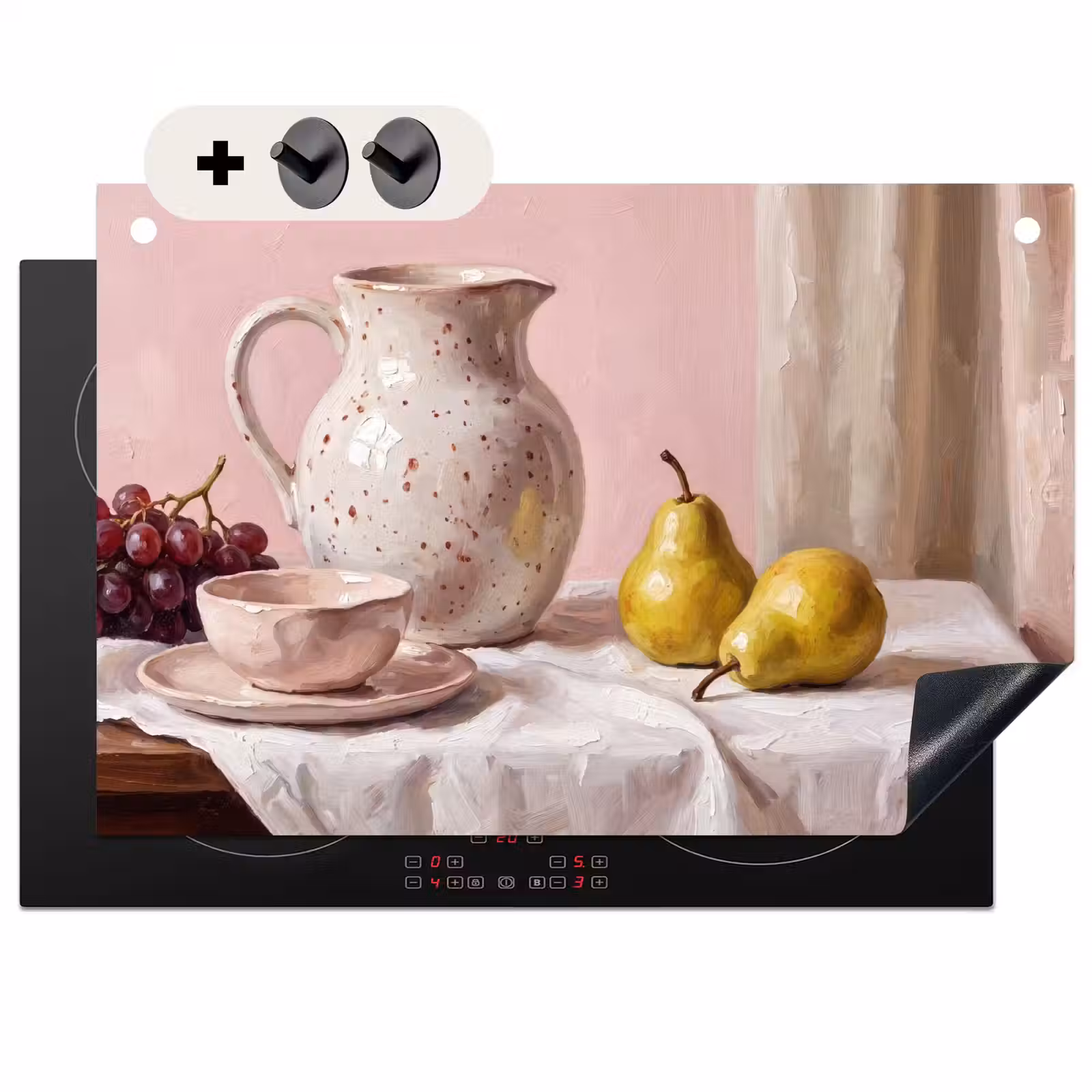 Inductie beschermer en spatscherm (2in1) - Stilleven - Fruit - Roze — 1
