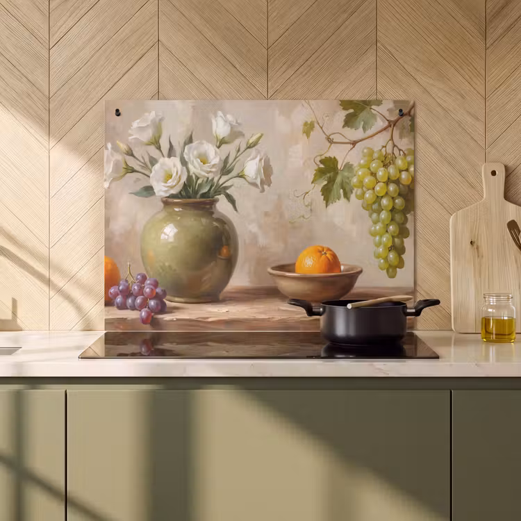 Inductie beschermer en spatscherm (2in1) - Bloemen - Fruit - Stilleven — 2
