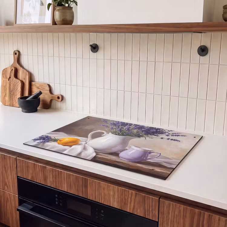 Inductie beschermer en spatscherm (2in1) - Bloemen - Stilleven - Paars — 3