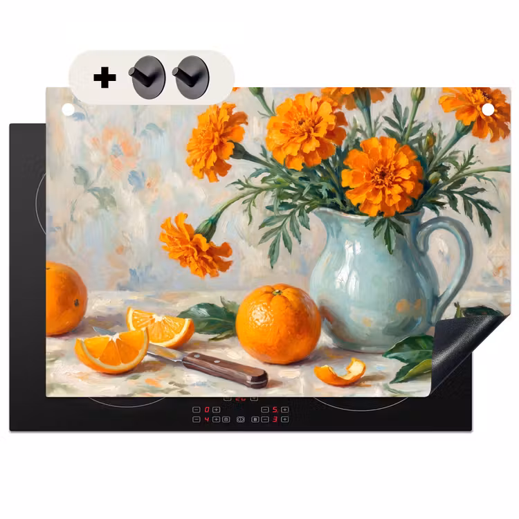 Inductie beschermer en spatscherm (2in1) - Eten - Oranje - Kunst — 1