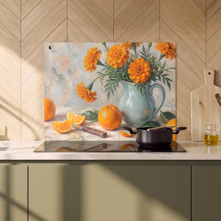 Inductie beschermer en spatscherm (2in1) - Eten - Oranje - Kunst — 2