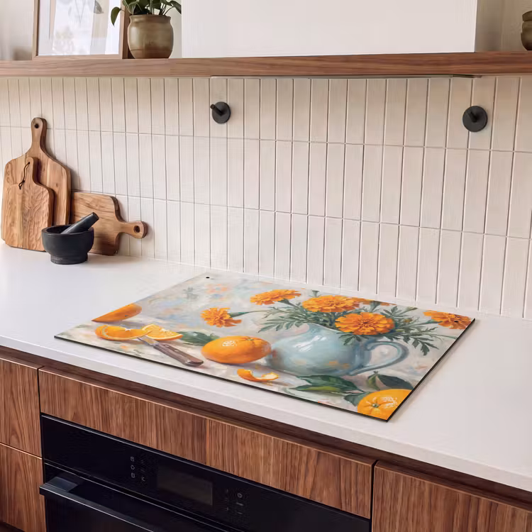 Inductie beschermer en spatscherm (2in1) - Eten - Oranje - Kunst — 3