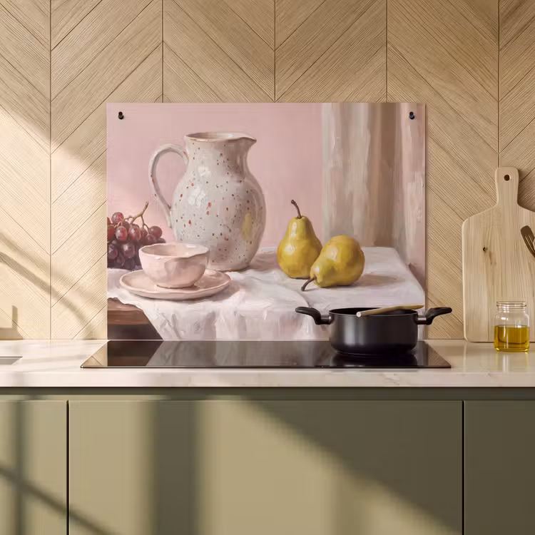 Inductie beschermer en spatscherm (2in1) - Stilleven - Fruit - Roze — 2