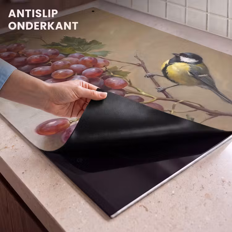 Inductie beschermer en spatscherm (2in1) - Vogel - Druiven - Stilleven — 4