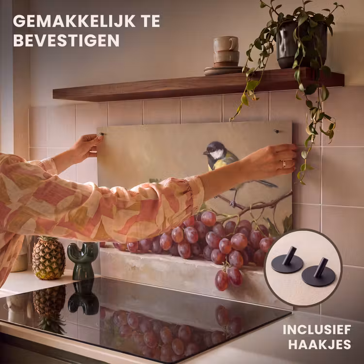 Inductie beschermer en spatscherm (2in1) - Vogel - Druiven - Stilleven — 7