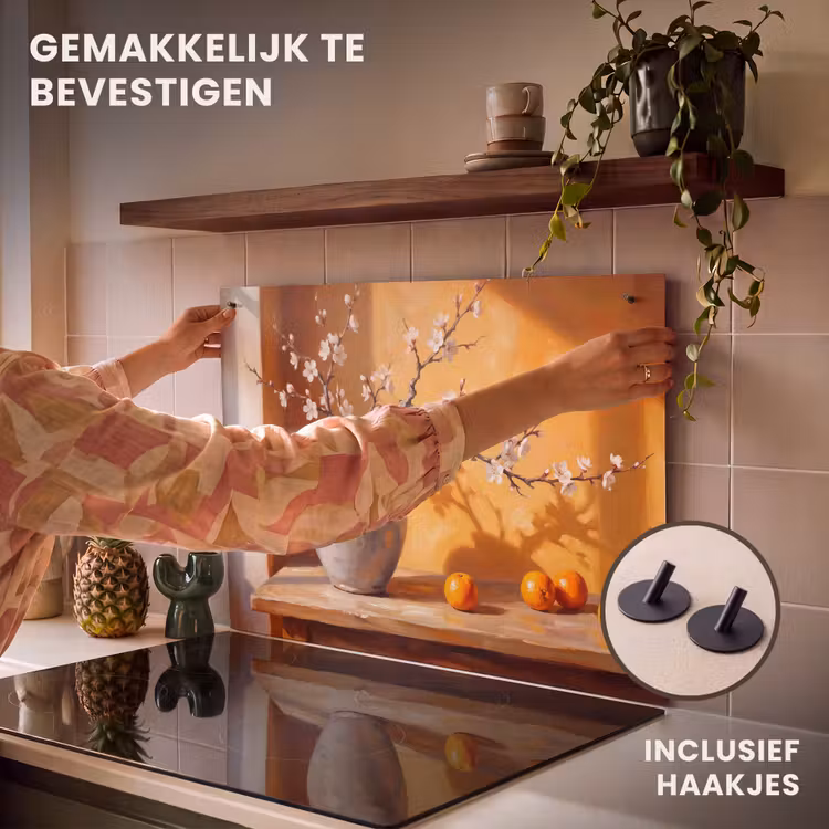 Inductie beschermer en spatscherm (2in1) - Witte bloemen - Stilleven — 7