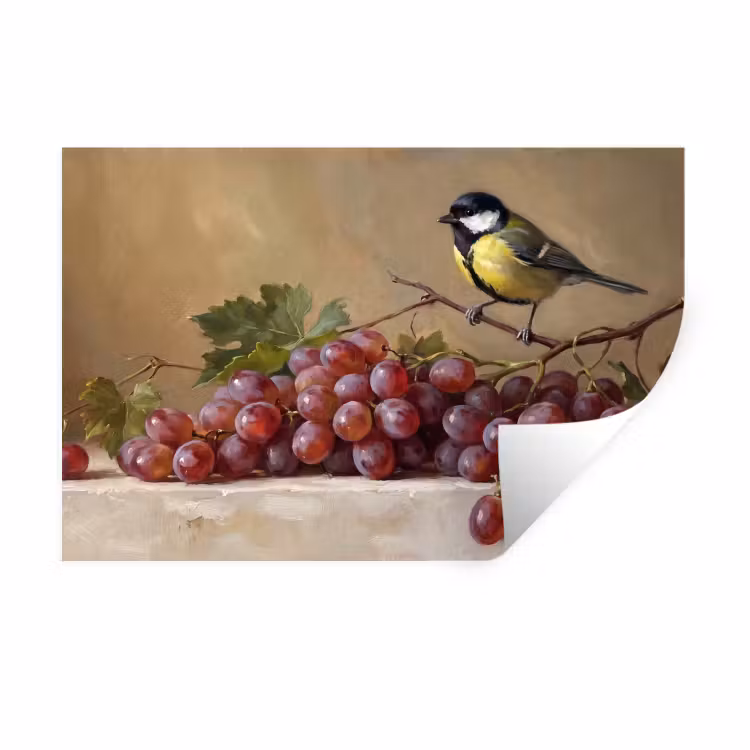 Muursticker - Vogel - Druiven - Stilleven — 1