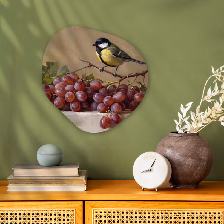 Organisch schilderij - Forex - Vogel - Druiven - Stilleven — 2