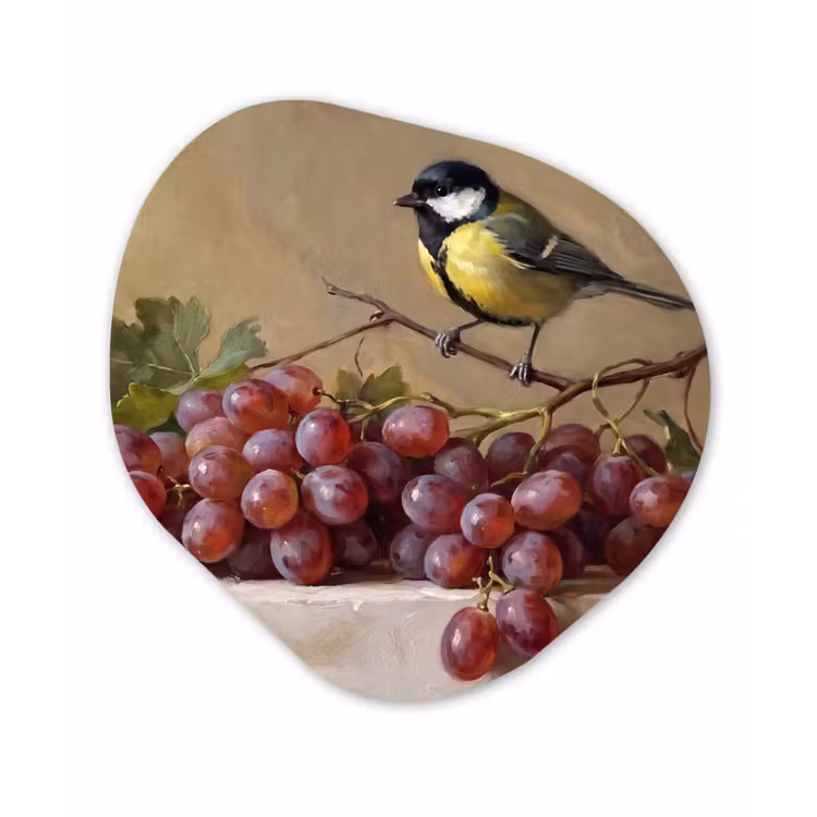 Organische schilderij - Aluminium - Vogel - Druiven - Stilleven — 1