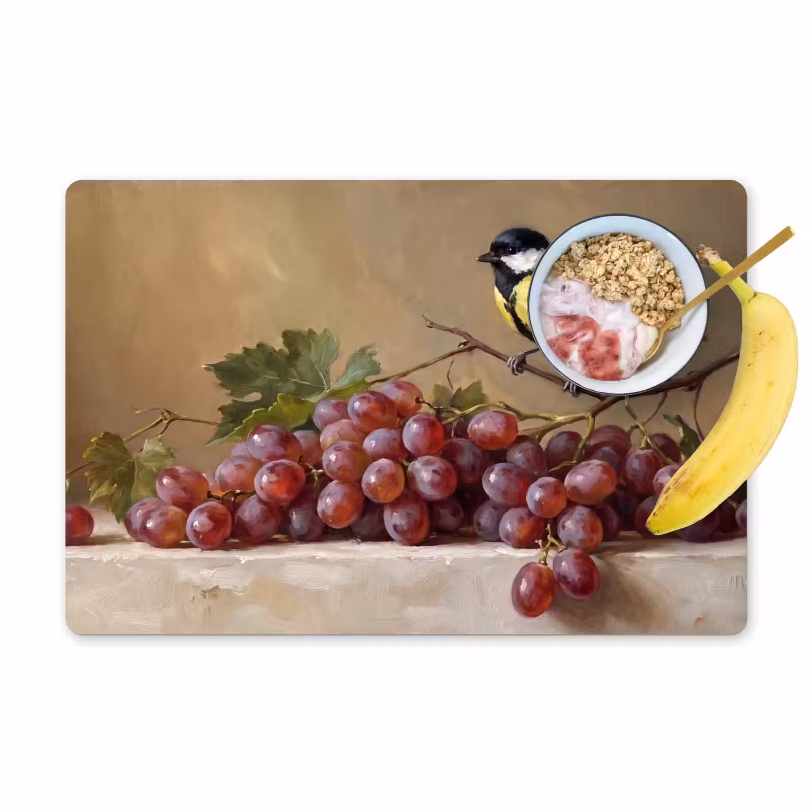 Placemat - 6 stuks - Vogel - Druiven - Stilleven — 1