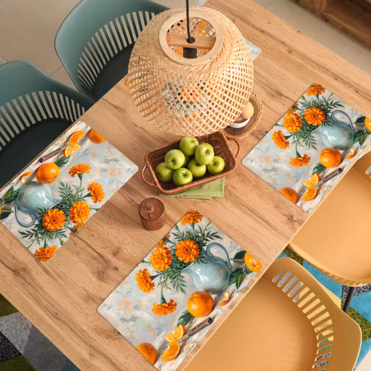 Placemat - 6 stuks - Eten - Oranje - Kunst — 6