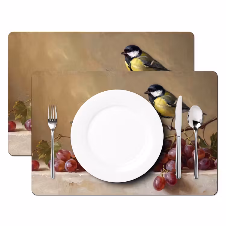 Placemat - 6 stuks - Vogel - Druiven - Stilleven — 2