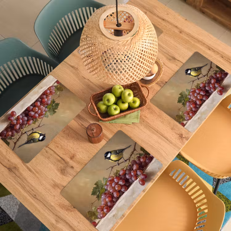 Placemat - 6 stuks - Vogel - Druiven - Stilleven — 6