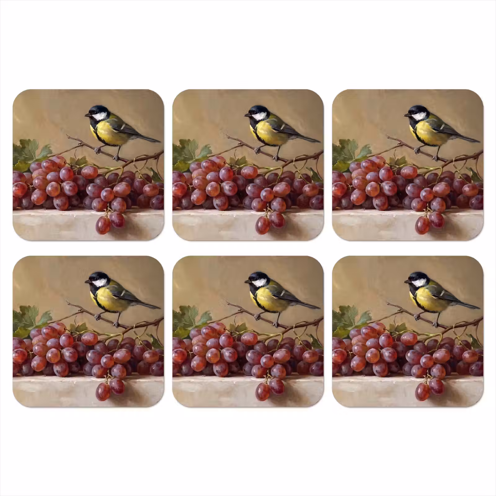 Onderzetter - Vogel - Druiven - Stilleven — 1