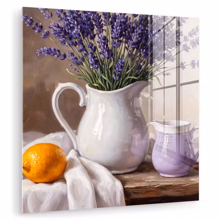 Glas schilderij - Bloemen - Stilleven - Paars — 1
