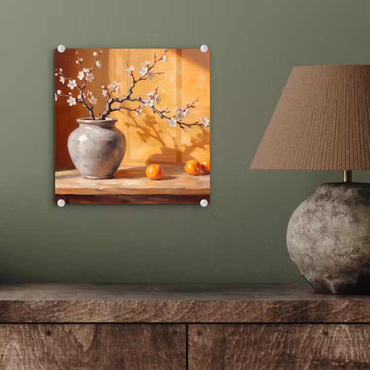 Glas schilderij - Witte bloemen - Stilleven — 4
