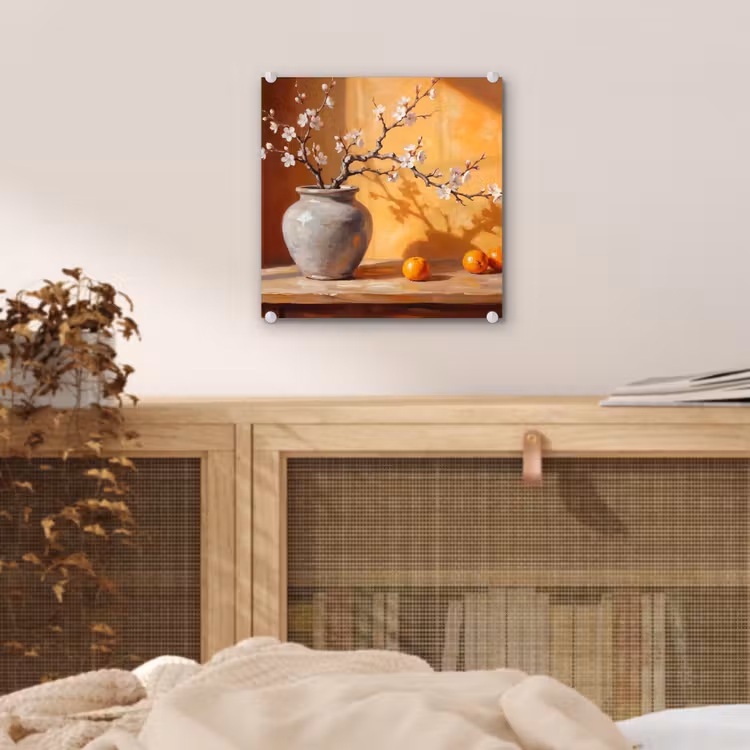 Glas schilderij - Witte bloemen - Stilleven — 5