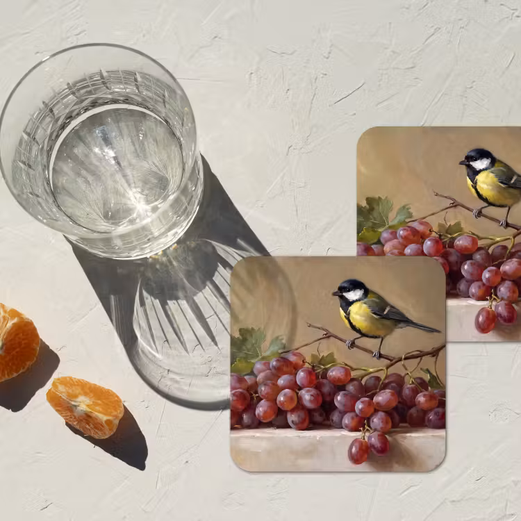 Onderzetter - Vogel - Druiven - Stilleven — 2