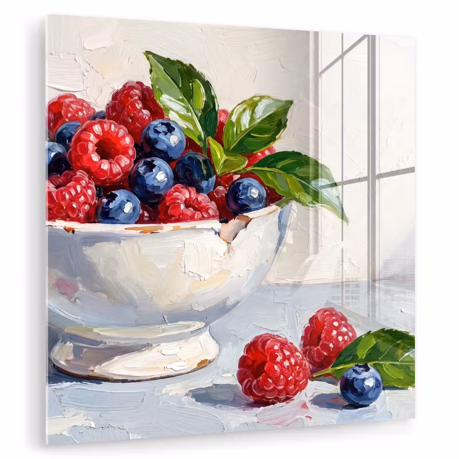 Glas schilderij - Bessen - Kom - Eten — 1