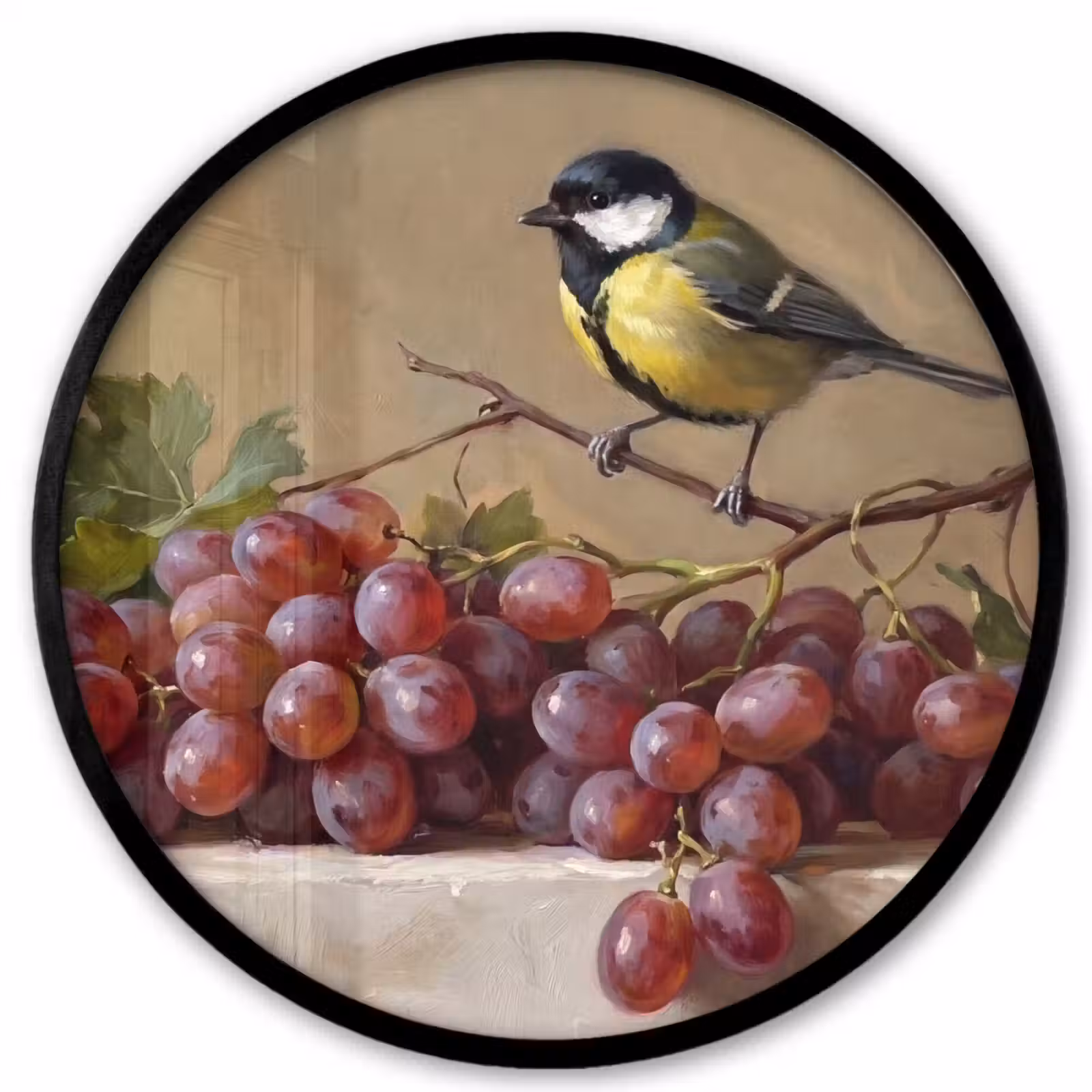 Ronde fotolijst - Vogel - Druiven - Stilleven — 1