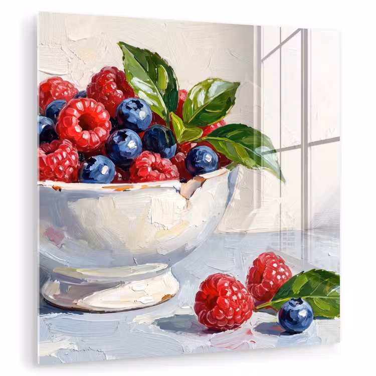 Glas schilderij - Bessen - Kom - Eten — 1