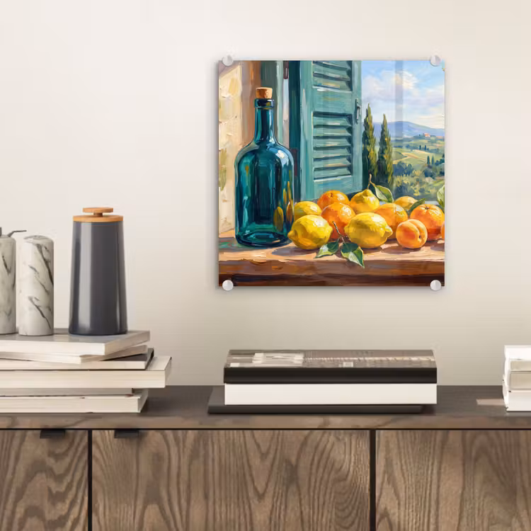 Glas schilderij - Fles - Fruit - Stilleven — 2
