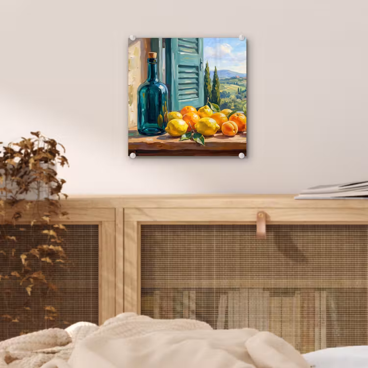 Glas schilderij - Fles - Fruit - Stilleven — 5