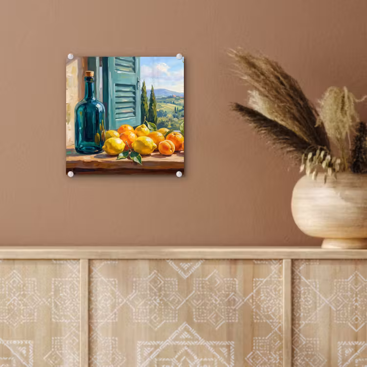 Glas schilderij - Fles - Fruit - Stilleven — 6