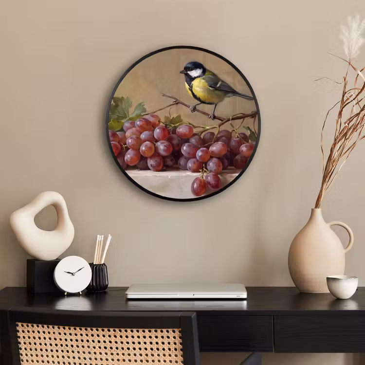 Ronde fotolijst - Vogel - Druiven - Stilleven — 3