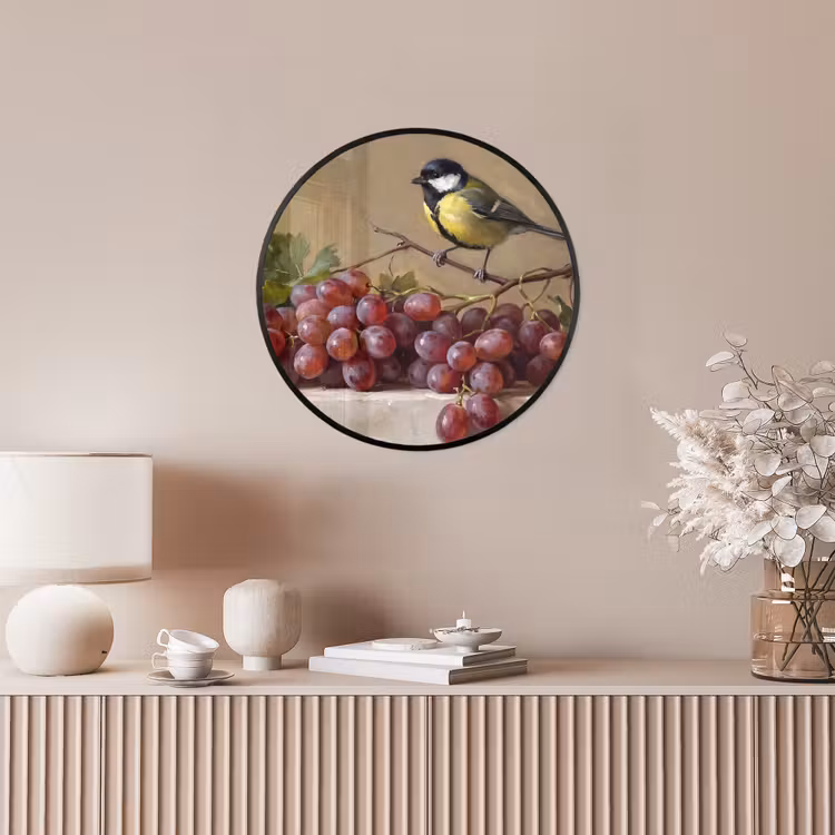 Ronde fotolijst - Vogel - Druiven - Stilleven — 5