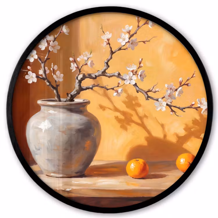 Ronde fotolijst - Witte bloemen - Stilleven — 1