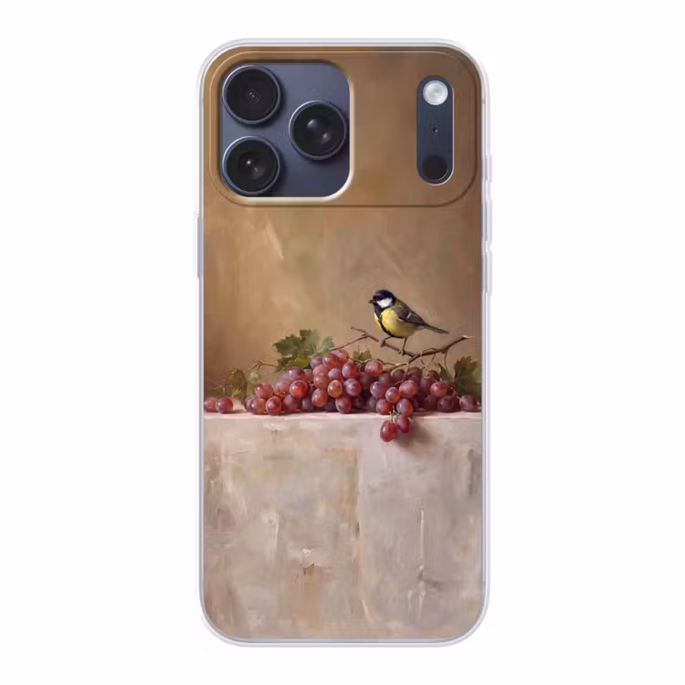 Telefoonhoesje Softcase - Vogel - Druiven - Stilleven — 1
