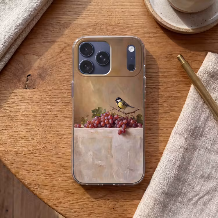 Telefoonhoesje Softcase - Vogel - Druiven - Stilleven — 2