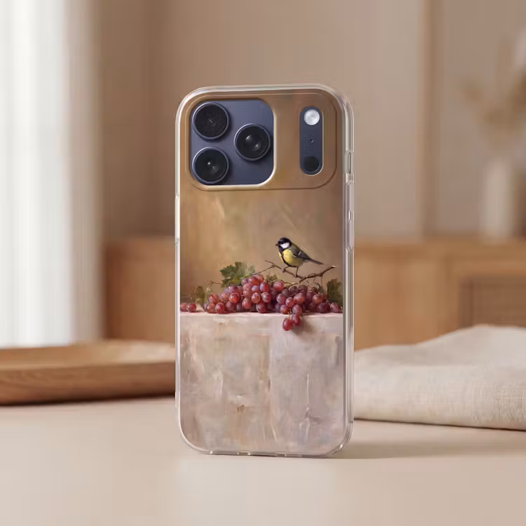 Telefoonhoesje Softcase - Vogel - Druiven - Stilleven — 3