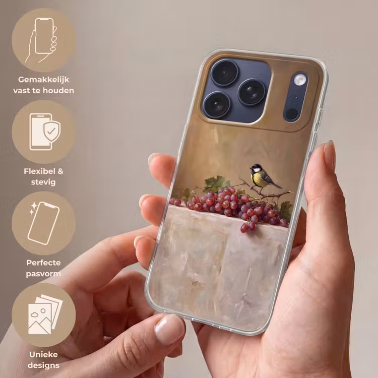 Telefoonhoesje Softcase - Vogel - Druiven - Stilleven — 4