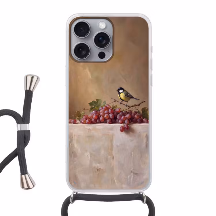 Telefoonhoesje met koord - Vogel - Druiven - Stilleven — 1
