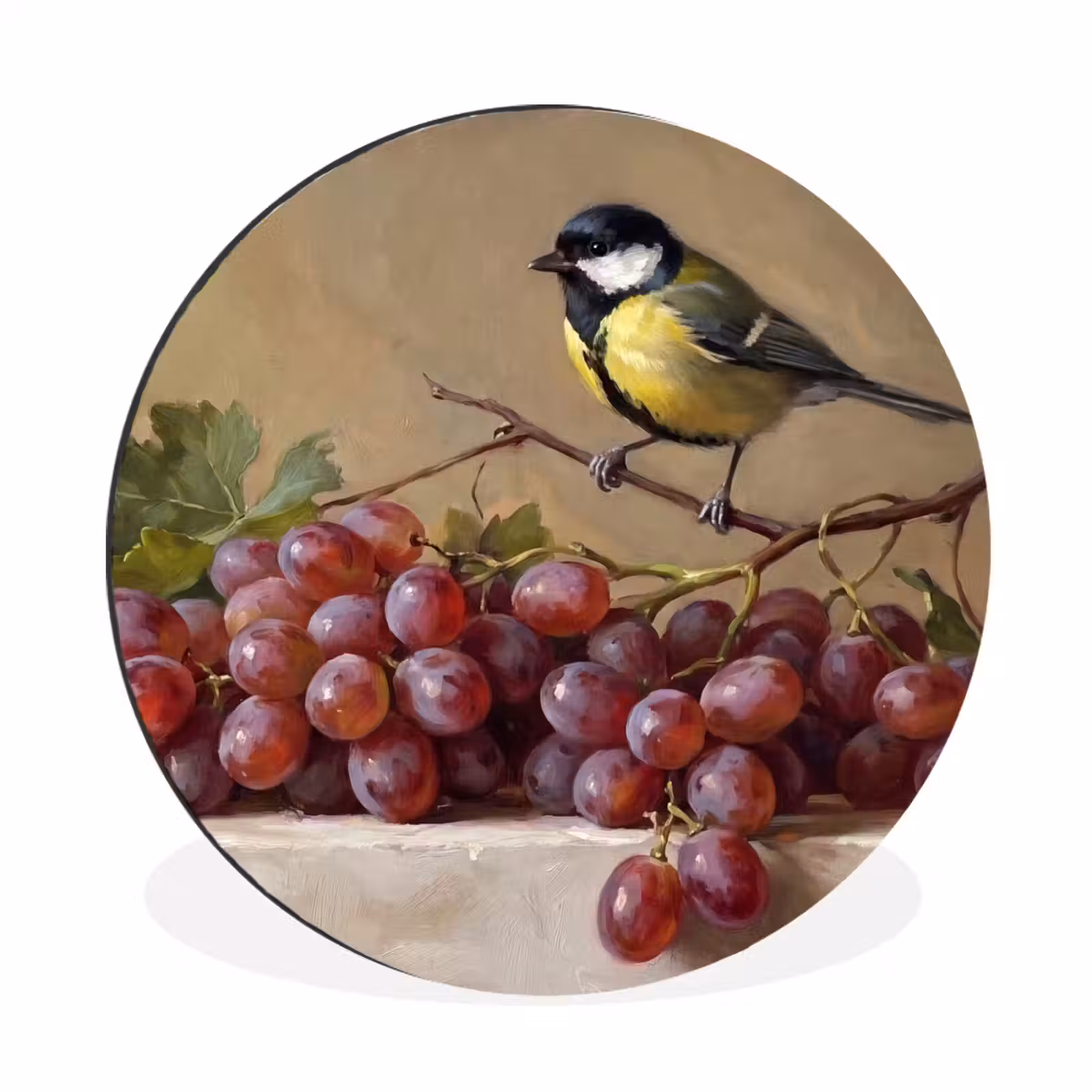 Wandcirkel - Aluminium - Vogel - Druiven - Stilleven — 1