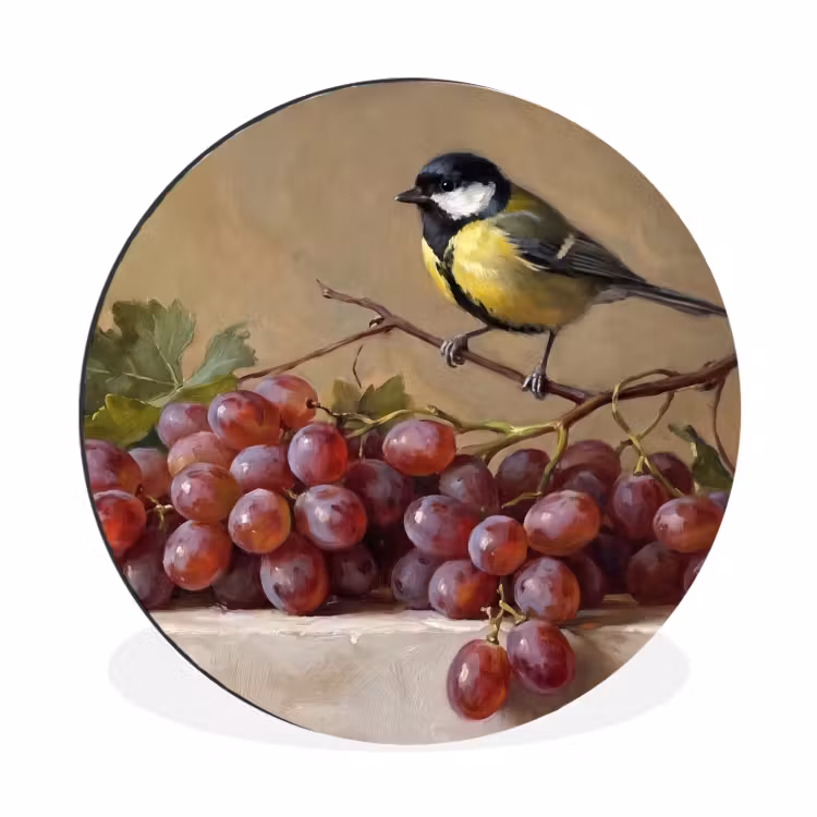 Wandcirkel - Aluminium - Vogel - Druiven - Stilleven — 1