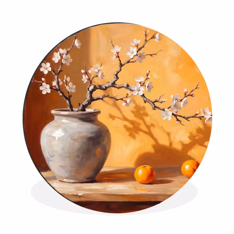Wandcirkel - Aluminium - Witte bloemen - Stilleven — 1