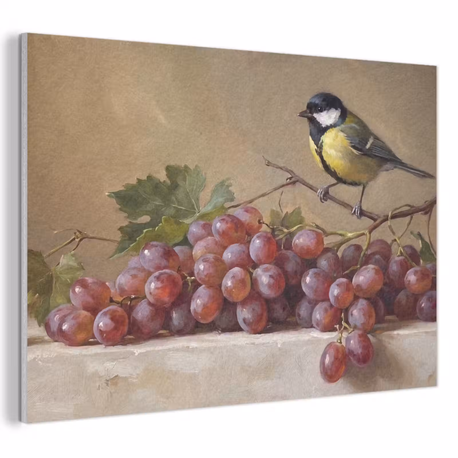 Akoestisch schilderij - Vogel - Druiven - Stilleven — 1
