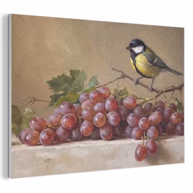 Akoestisch schilderij - Vogel - Druiven - Stilleven — 1