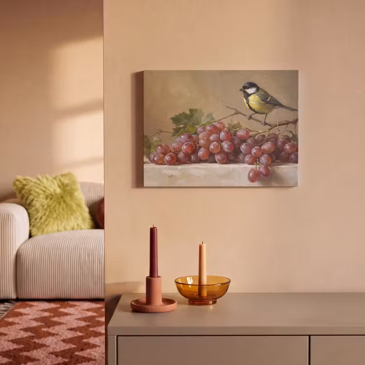 Akoestisch schilderij - Vogel - Druiven - Stilleven — 2