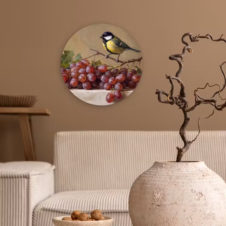 Wandcirkel - Glas - Vogel - Druiven - Stilleven — 2