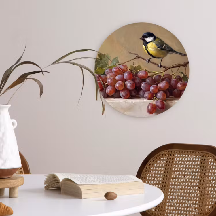 Wandcirkel - Glas - Vogel - Druiven - Stilleven — 4