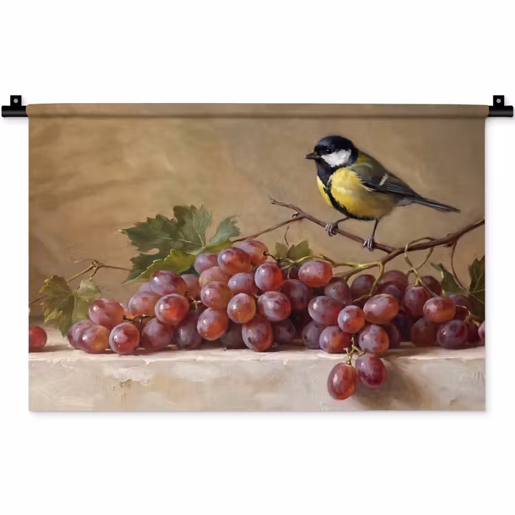 Wandkleed - Vogel - Druiven - Stilleven — 1