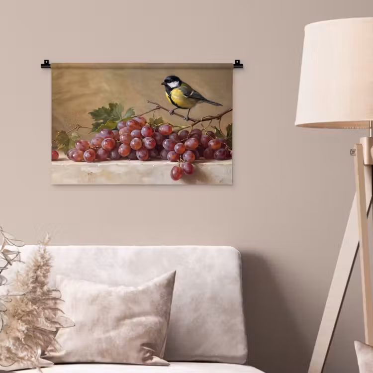 Wandkleed - Vogel - Druiven - Stilleven — 2